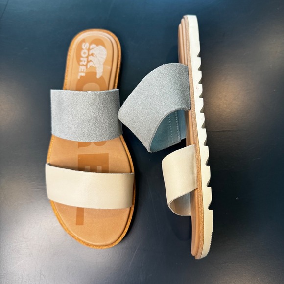 Sorel Shoes - Sorel Women 7.5 Roaming Strap Slide Sandal Sea Salt Chalk Blue White Coastal